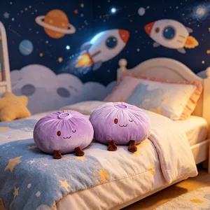 Adorable oreiller en peluche pain vapeur, jouet doux rembourré, coussin déco de chambre.