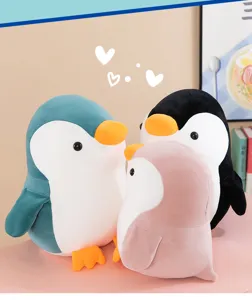 Cute cartoon penguin plush toy set, soft stuffed animal doll for kids and home decor.