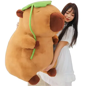 Grande peluche Capybara con foglia di loto carina bambola cuscino per ragazze e bambini.