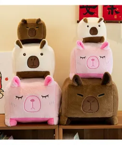 Cute square capybara plush toy pillow soft stuffed animal doll for home decor kids gift