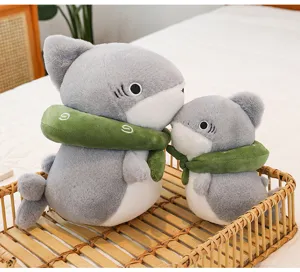 Cute gray shark plush toy stuffed animal pillow soft doll room decor birthday gift for kids