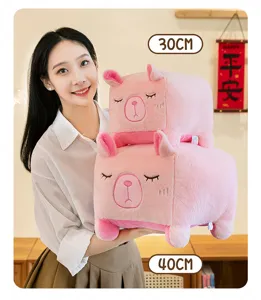 Square capybara plush toy cute pink animal pillow doll, soft stuffed companion for kids.