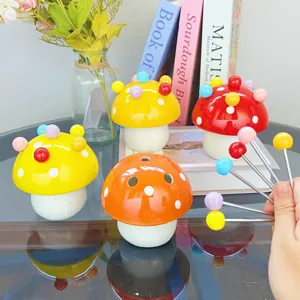 Cute Ceramic Mushroom Fruit Fork Set With Storage Jar Stainless Steel Dessert Forks Tableware Kitchen Decor