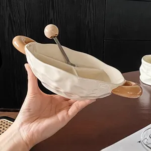 Keramik geteilte Obstschale modernes Wohnzimmer Snackteller mit Griffen und Löffel Zuhause.