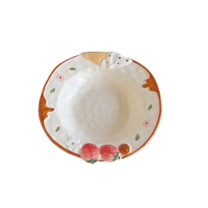 Ceramic strawberry cartoon bowl cute dessert plate salad tableware main display item