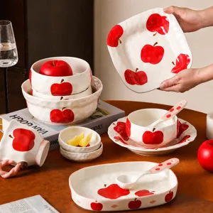 Set di stoviglie in ceramica con motivo mela ciotole piatti tazze cucchiai cucina