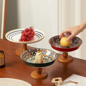 Piatto di Frutta in Ceramica Boema Vassoio da Dessrt con Piedi Motivo Mandala Retro Vassoio per Snack Soggiorno