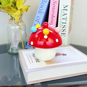Cute ceramic mushroom fruit fork set with colorful ball handles, creative dessert tableware.