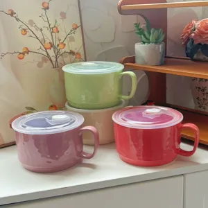 Keramik Instant Nudel Schüssel mit Deckel, Macaron Farbe große Kapazität Tasse für Büro Student.