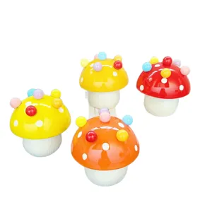Cute mushroom fruit fork set with ceramic storage jar, creative kitchen tableware for dessert and fruit.