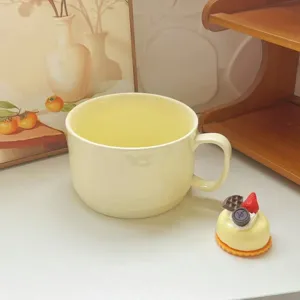 Gelbe Keramik Instant Nudel Schale Tasse mit Griff Macaron große Kapazität Mikrowelle