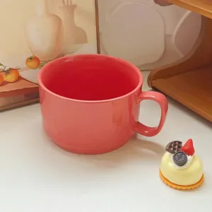 Große Macaron Keramik-Instant-Nudel-Schüssel, langlebige Tasse mit Henkel für Büroheim.