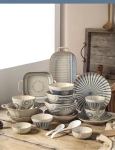 Japans stijl keramisch servies set blauw wit kommen en borden voor keuken thuisgebruik