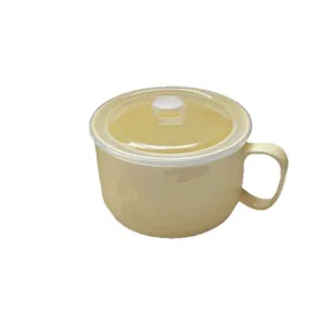 Macaron Instant Nudel Schüssel Keramik Tasse mit transparentem Deckel, mikrowellengeeignet.