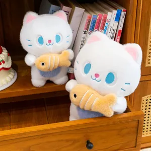 Lindo Gato Peluche Animal de Peluche con Cojín de Pescado Suave Muñeca para Niños