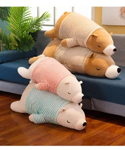 Cute sleeping polar bear plush pillow, soft stuffed animal toy for kids and girls.