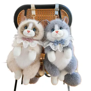 Cute simulation ragdoll cat plush backpack, soft stuffed animal school bag for girls gift.