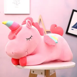 Morbido peluche unicorno rosa bambola pony addormentato cuscino arcobaleno regalo di compleanno