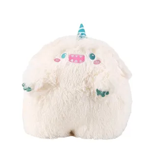 Cute white monster plush toy doll with striped horn, soft stuffed animal pillow for kids gift.