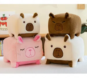 Cute square capybara plush toy, soft stuffed animal pillow and doll for kids and home decor.