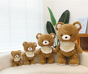 Cute mocha brown teddy bear plush toy set, soft stuffed animal doll for kids and girls birthday gift.