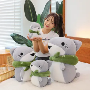 Cute Outing Shark Plush Toy Cartoon Stuffed Animal Pillow Soft Doll Children Birthday Gift Room Decor