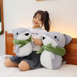 Cute cartoon shark plush toy soft stuffed animal pillow for kids and girls birthday gift.