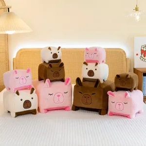 Cute square capybara plush toy pillow soft stuffed animal doll cozy bedroom home decor gift