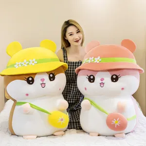Joli hamster d'été coussin en peluche géante poupée douce jouet avec chapeau pour enfants filles.