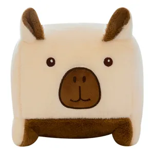 Cute square capybara plush toy pillow, soft stuffed animal doll for children and home room decor.