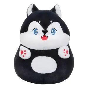 Peluche husky noir et blanc, oreiller animal en peluche doux pour enfants et beau cadeau.