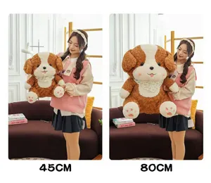 Detailed view of the cute border collie plush toy, soft puppy doll showcasing size difference.