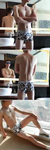 Men's ice silk boxer briefs comfortable breathable mid-waist printed underwear detail