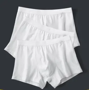 Detail shot of white men's boxer briefs, comfortable cotton underwear showcasing fine stitching.