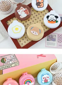 Cute cartoon foldable air cushion comb with mirror, portable mini pocket hair brush for travel.