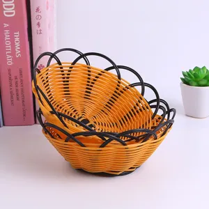 Cesta de Frutas de Plástico Imitación Ratán Sala de Estar Creativa KTV Cesta de Aperitivos Cesta de Almacenamiento de Escritorio Plato de Frutas