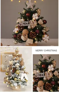 Vista dettagliata di un mini albero di Natale decorato con calde luci soffuse