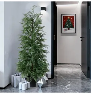 Lifelike artificial cedar Christmas tree in black pot for modern home holiday decor