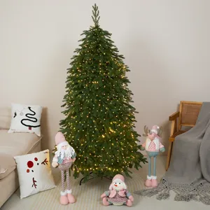 Grande Albero di Natale Artificiale in PE Stile Larice Abete Con Luce LED Calda Supporto in Metallo per Decorazione Festa in Casa