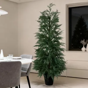 Artificial Thuja Christmas Tree Bonsai Ornament Realistic Faux Cypress Potted Plant For Home Office Indoor Outdoor Winter Holiday Festival Decoration