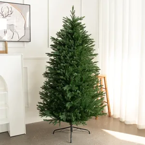 Grande albero di Natale in larice realistico con supporto in metallo nero per casa