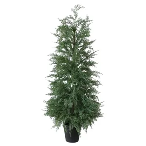 Lifelike artificial cypress Christmas tree in black pot for holiday home decoration