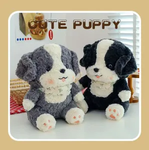 Cute Border Collie plush puppy toy with floral scarf, soft stuffed animal for kids gift.