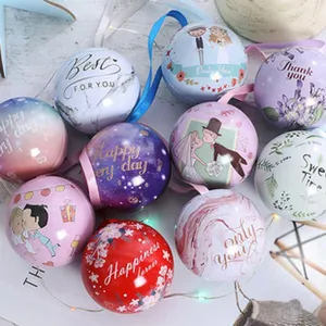 Spherical wedding tin favor box set, creative metal candy containers with romantic prints.
