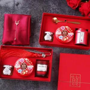 Chinese wedding candy gift box set red tin boxes scented candle party souvenir packaging