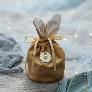 Velvet bunny ear candy gift bag for wedding party favors and cute pouch packaging decorative.