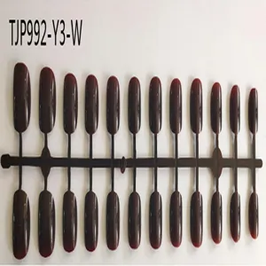 Short square round dark brown press on fake nail tips strip set for easy DIY nail art.