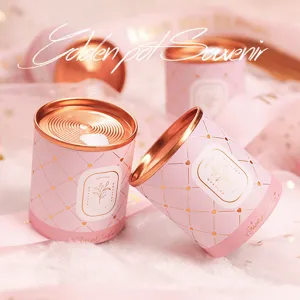 Pink canned tea wedding souvenir gift tin box with beautiful heart pattern and golden lid