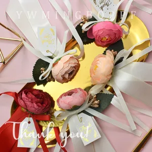 Artificial Camellia Flower Bouquet Wedding Candy Box Favor Decorative Silk Flower Accessories For Wedding Party Gift