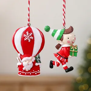 Resin Christmas Ornaments Hanging Decoration DIY Christmas Tree Decor Santa Claus Hot Air Balloon Gingerbread Man Candy Cane Bear Figurines